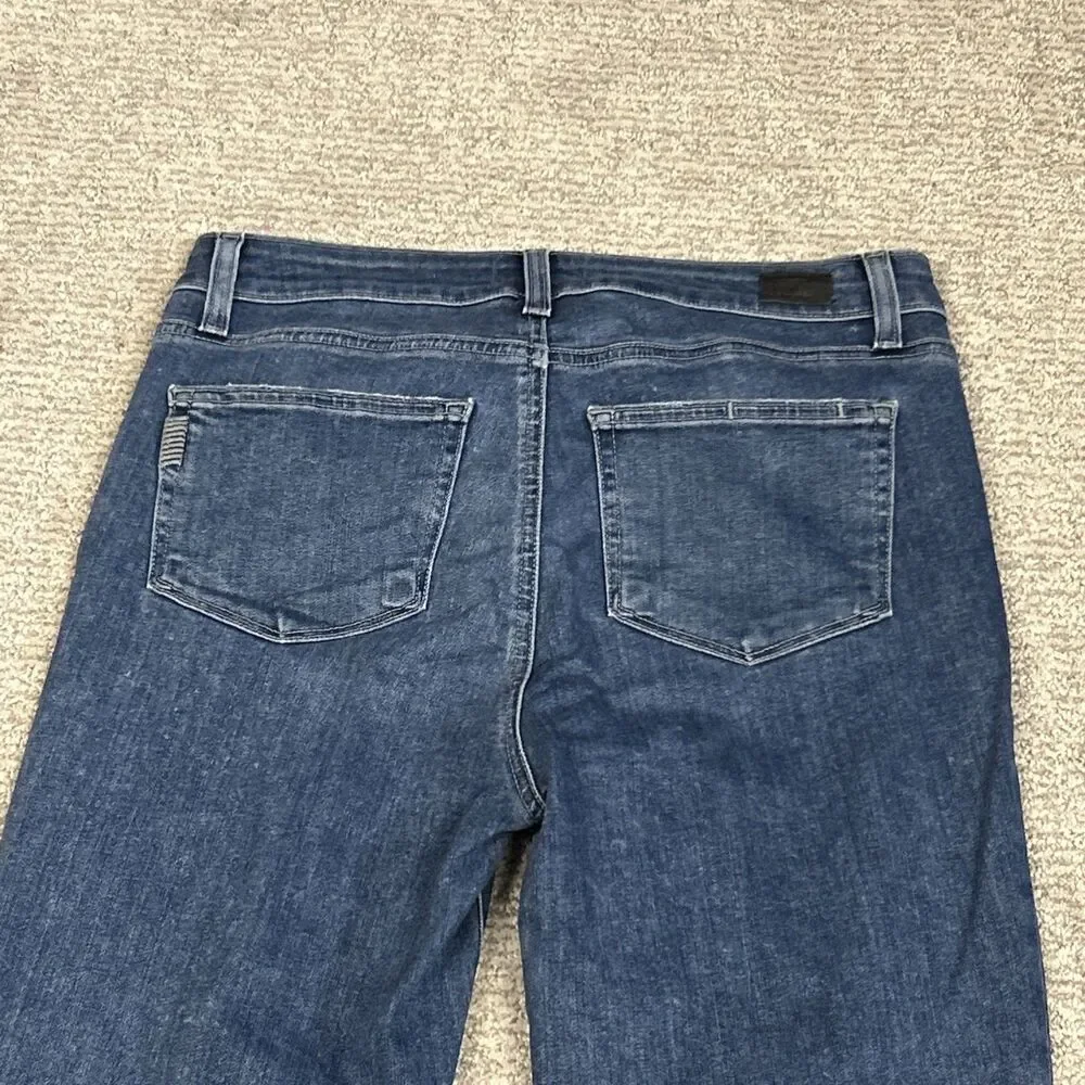 Paige Rory Crop Flare Jeans Womens 30 Blue Wash High Rise Raw Hem Stretch Denim